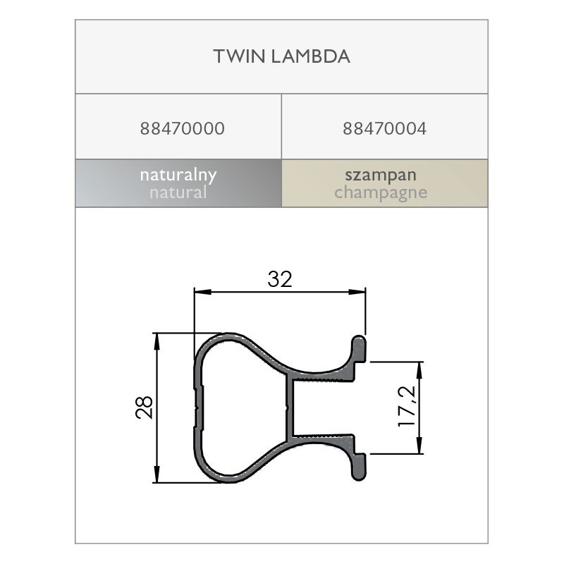 Rankenos profilis TWIN LAMBDA Rankenos profilis TWIN LAMBDA